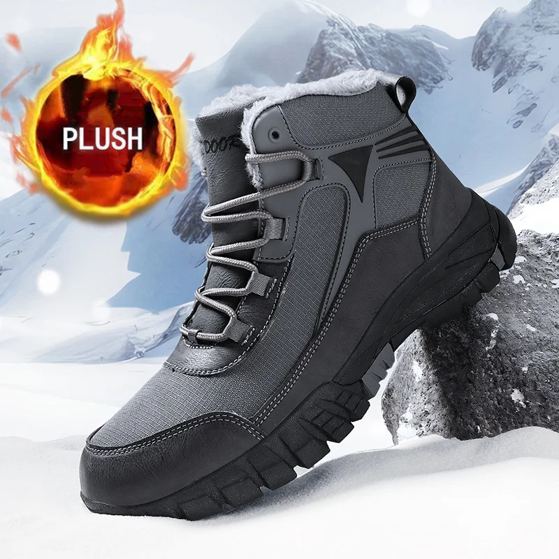 Winter Boots for Men 2023 Warm Plush Outdoor Waterproof Hiking Sneakers High-top Casual Men Shoes Non-slip Ankle Boots Hombre