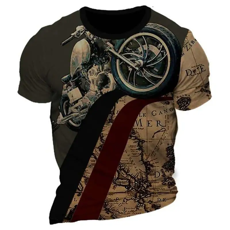 Route 66 Vintage Motorcycle 3D Harajuku Print Classic Retro Men\'s Tough Guy Style Street O-Neck Short Sleeve T-shirt Summer Tops