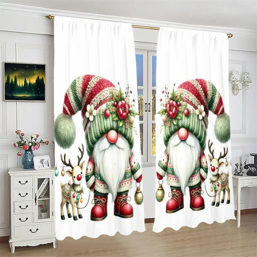 

2pcs- Santa Claus printed curtains, pole bag curtains, Christmas decorations, home decorations, room decorations