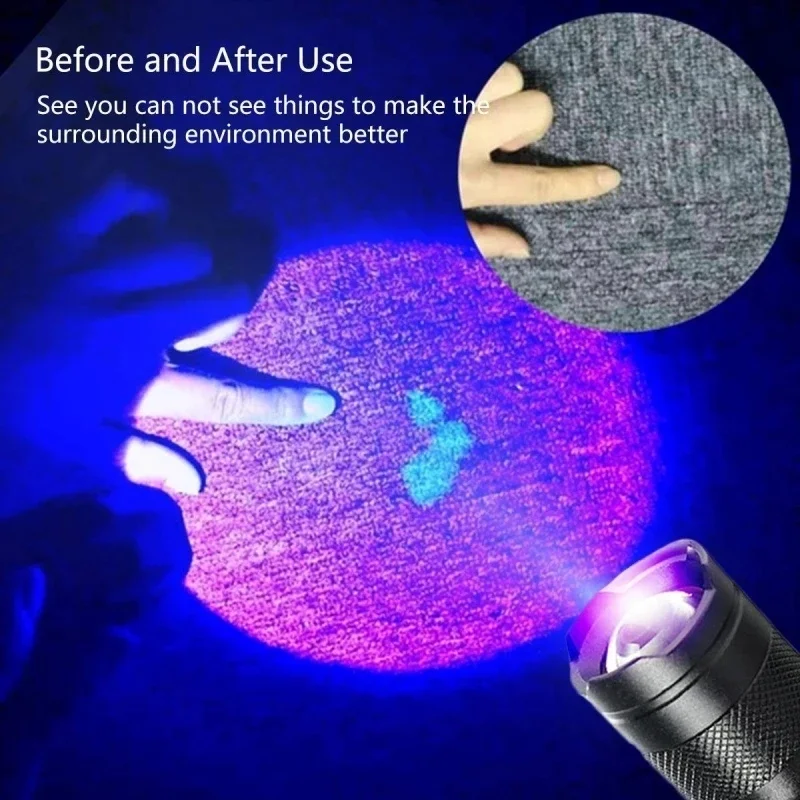 Mini UV LED Flashlight Portable Ultraviolet Black Light 395/365nm 3 Modes Zoomable Torch Pet Urine Stains Scorpion Detector Lamp