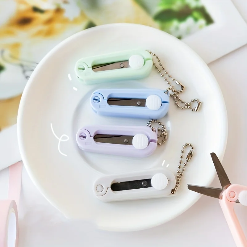 1 قطعة مقص صغير محمول قابل للطي الإبداعية في ألوان الباستيل الفولاذ المقاوم للصدأ قطع الورق المشاريع الفنية مكتب اللوازم المدرسية