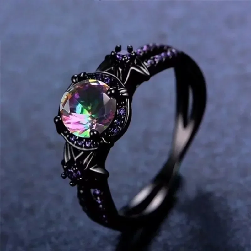 ZHIXUN New Purple Cubic Zirconia Black Ring for Women Retro Gorgeous Engagement Party Design Jewelry Accessories Ladies Gifts