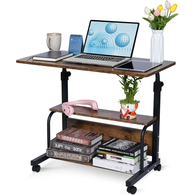 

Portable Rolling Desk on Wheels Small Standing Desk Adjustable Height Desks with Wheels for Small Spaces, 32" Computer