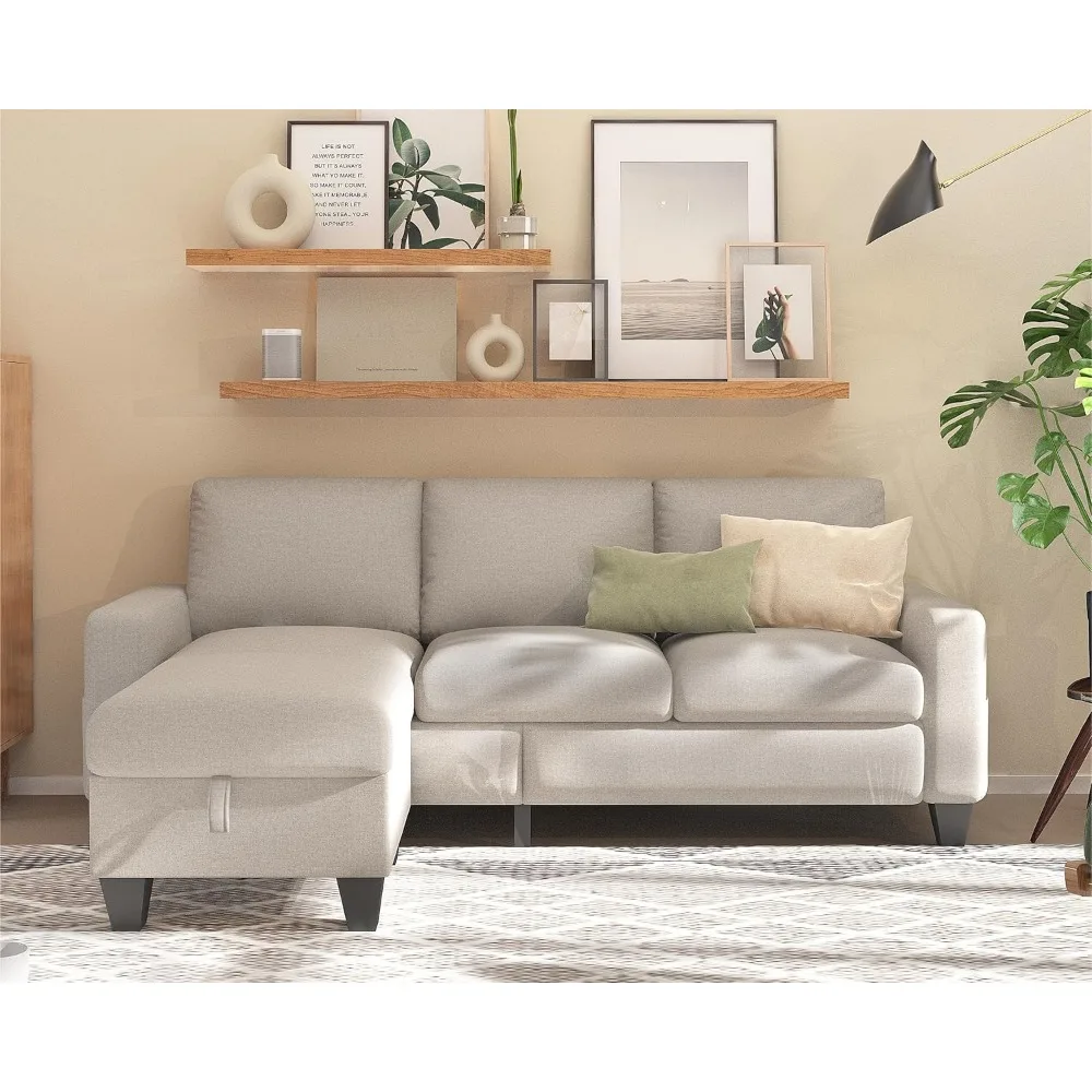 Beige Sectional Sofa Couch L Shaped Couchs with Convertible 3 Seat Sofas for Living Room Small Space Apartment