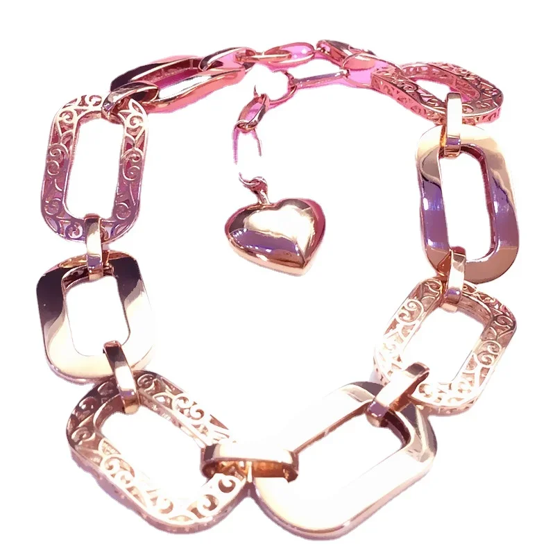 Fashion Hip-hop style hollow out coarse bracelet for women 585 purple gold plated 14K rose gold square geometric bangles jewelry