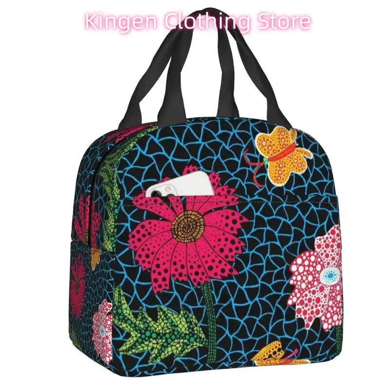 Yayoi Kusama Flowers Insulated Lunch Bag for Women Resuable Abstract Art Cooler Thermal Lunch Box Office Picnic Travel