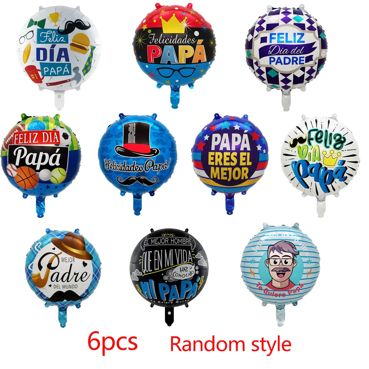 6pcs 18inch English Spanish Happy Father\'s Day Round Star Balloons Best Dad Helium Balloon Papa Father\'s Day Party Decorations