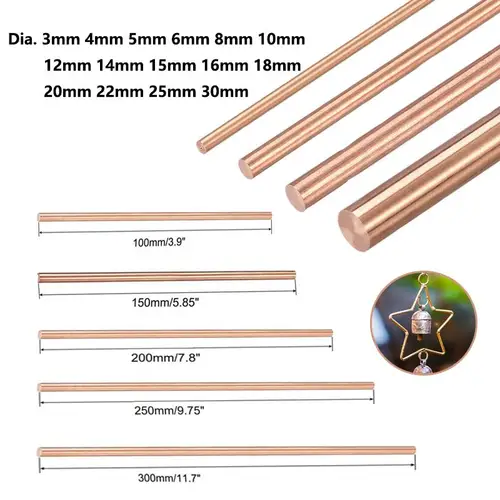 Length50mm-300mm 구리 라운드 바 금속 막대, 밀링 금속 가공, 3mm, 4mm, 5mm, 6mm, 8mm-30mm, 1 개 