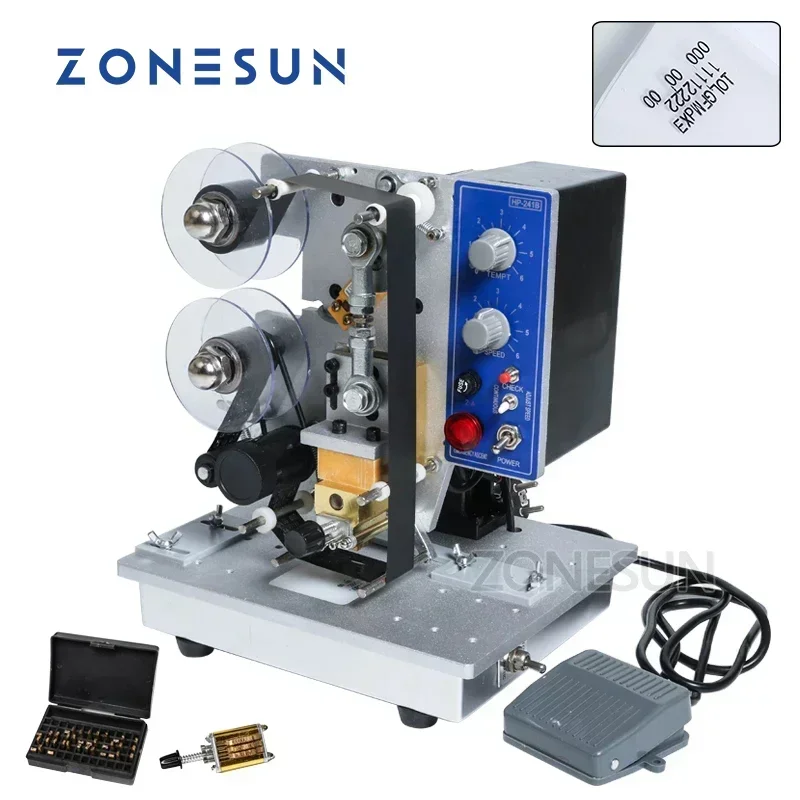 ZONESUN 半自動ホットスタンプコーディングマシンリボン日付文字ホットコードプリンタ HP-241 リボン日付コーディングマシン