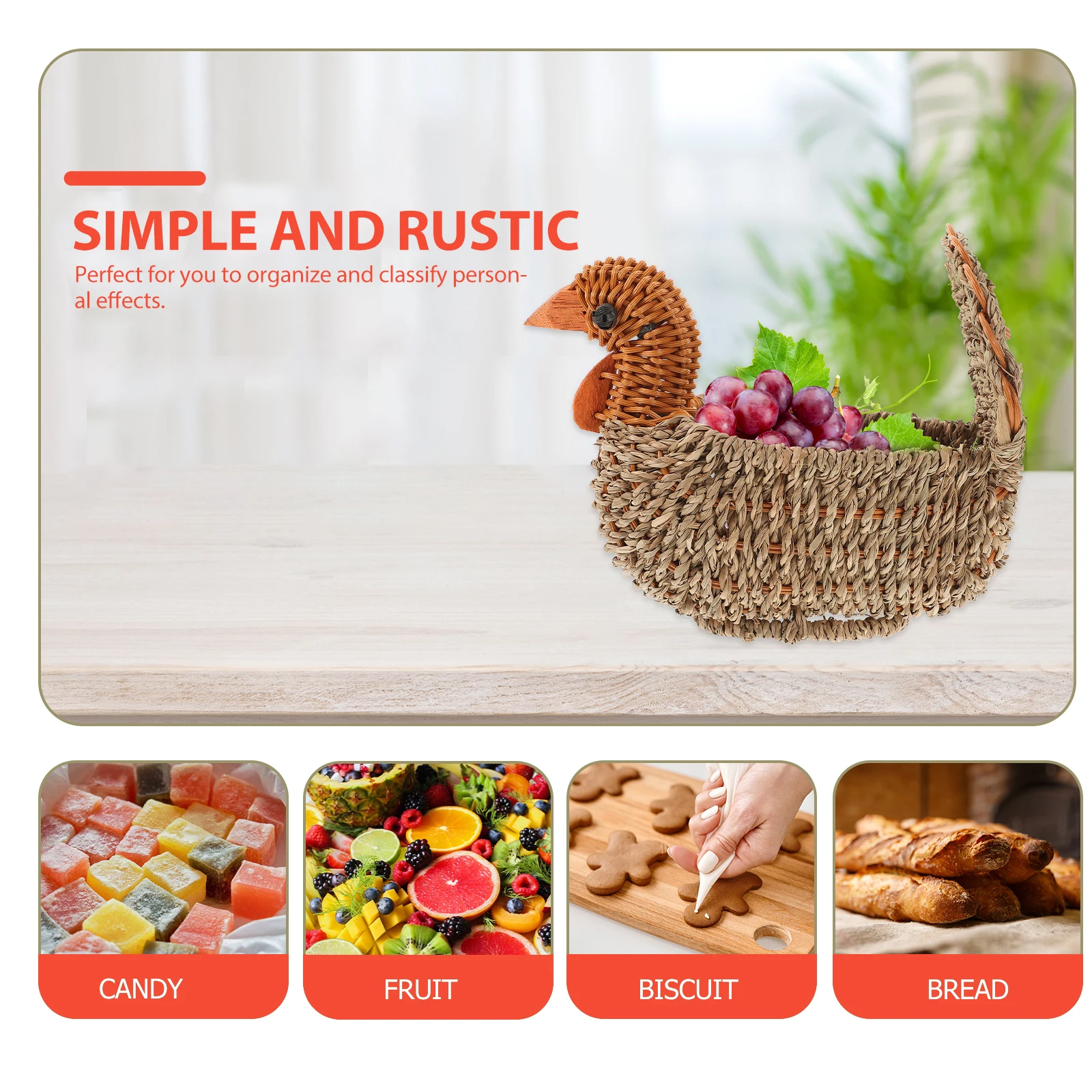 

Woven Storage Basket Straw Turkey Pattern Light Grey Portable Organizer for Home Decor Multifunctional Sundries Snacks Towel