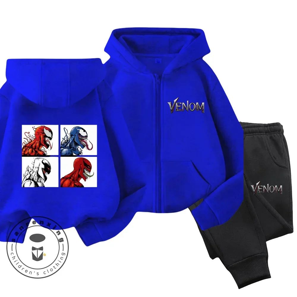 

4-14 Years Old Kids Venom Zipper Hoodies Sets Children's Cotton Autumn And Spring Long Sleeve Sweatshirts Trousers 2pcs