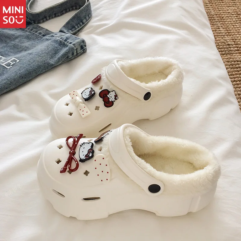 

Miniso Winter Plush Crocs for Girls, Removable Furry Lining with Anti-Slip Heel