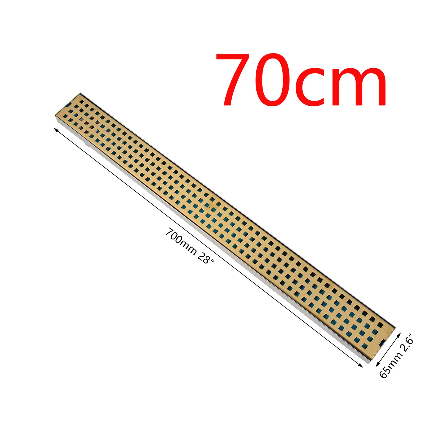 Imagem -02 - Monited Ouro Chapeado Banheiro Drenos Retângulo tipo 304 Banheiro Linear Chuveiro Dreno de Assoalho Srainer 700 mm x 65 mm Aço Inoxidável