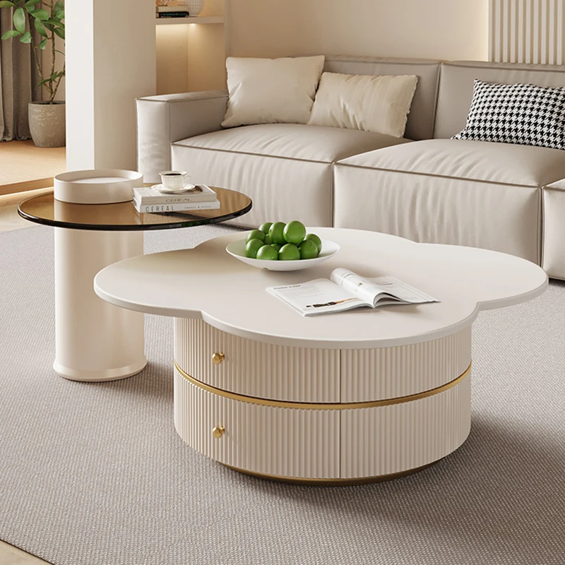 Platzsparender nordischer Couchtisch für Wohnzimmer, luxuriös, rund, einzigartig, modern, weiß, minimalistischer Tisch, Basse-Möbel