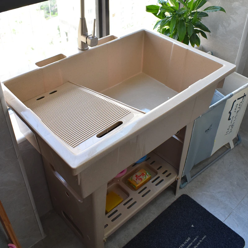 Plastic laundry sink with washboard balcony, household laundry table, wash basin, sink cabinet, laundry list slot, thickened and