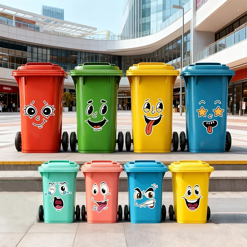 4/8pcs Funny Face Trash Can Stickers Vinyl Decals,Cute Garbage Bin Toilet Wall Car Cabinet Decor, Removable Adhesive Labels - view 5