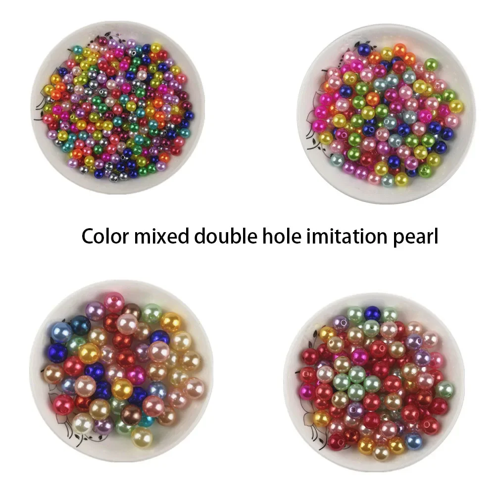 Mixed color double hole imitation pearl handmade material jewelry bracelet decoration accessories round loose beads 6-12mm