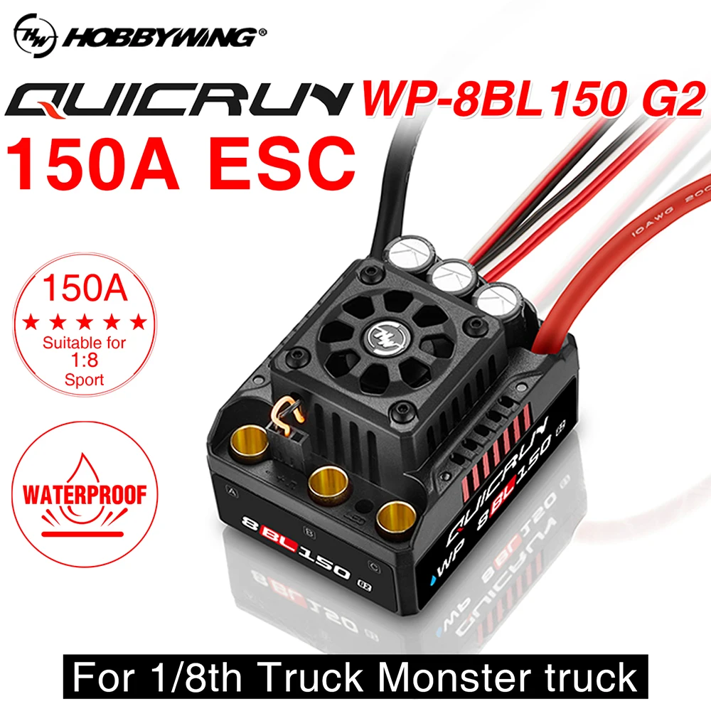 Hobbywing Quicrun 8BL150 G2 ESC 3-6S 150A lP67 2040uF Capacitor For 1/8 Truck Monster Truck