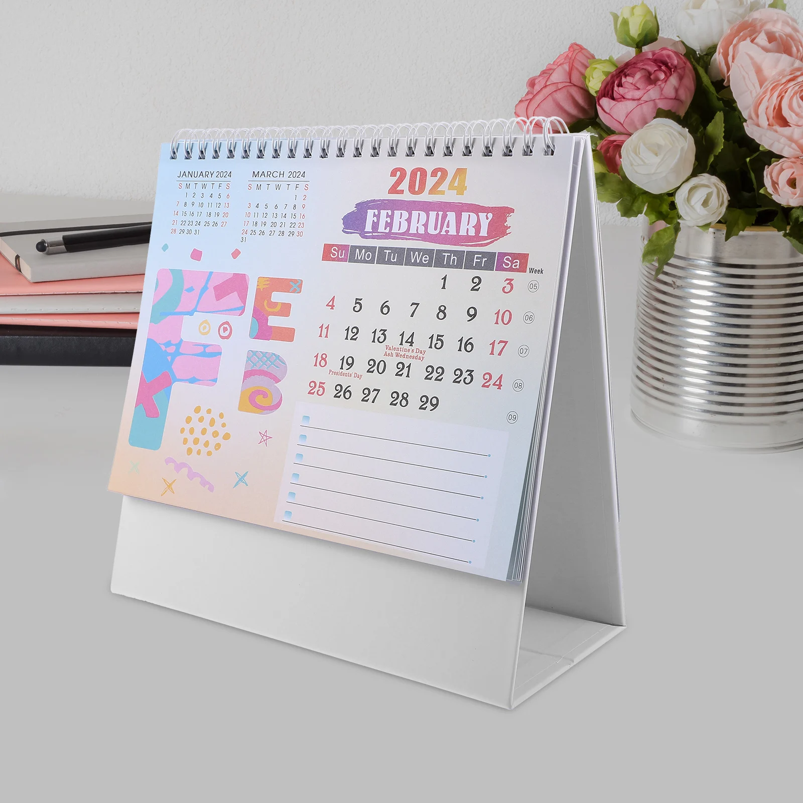 

2024 2023 Desktop Tabletop Organizer Large Stand Up Flip Monthly Planner Thick Paper Home Office Decorative for Teachers