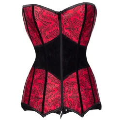 Red Zipper Overbust Steampunk Corset Bustier Top For Plus Size Women Lingerie Sexy Burlesque Costumes Vintage Gothic Clothing