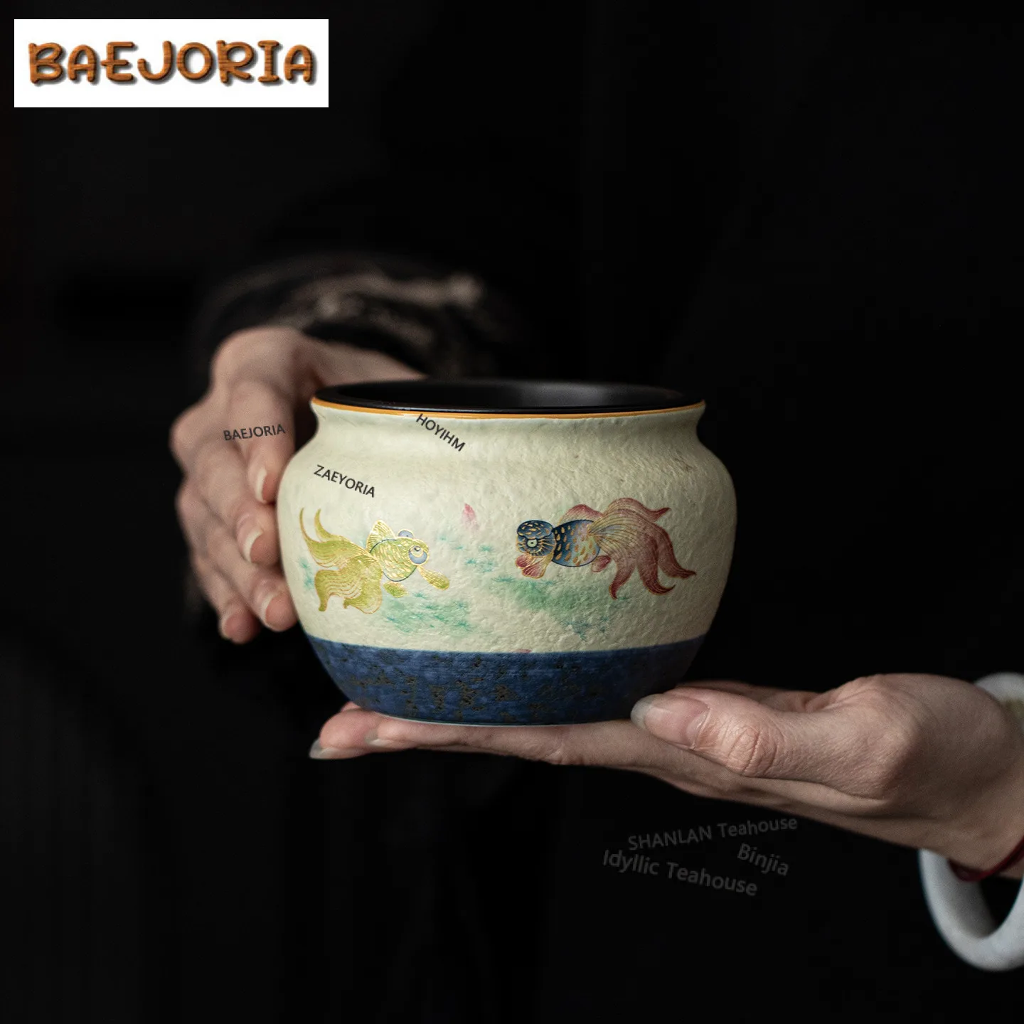 

350ml Blue and White Firestone Red Koi Fish Jianshui Tea Washing Basin Tea Residue Bucket Household Chaxi Supplies Collection