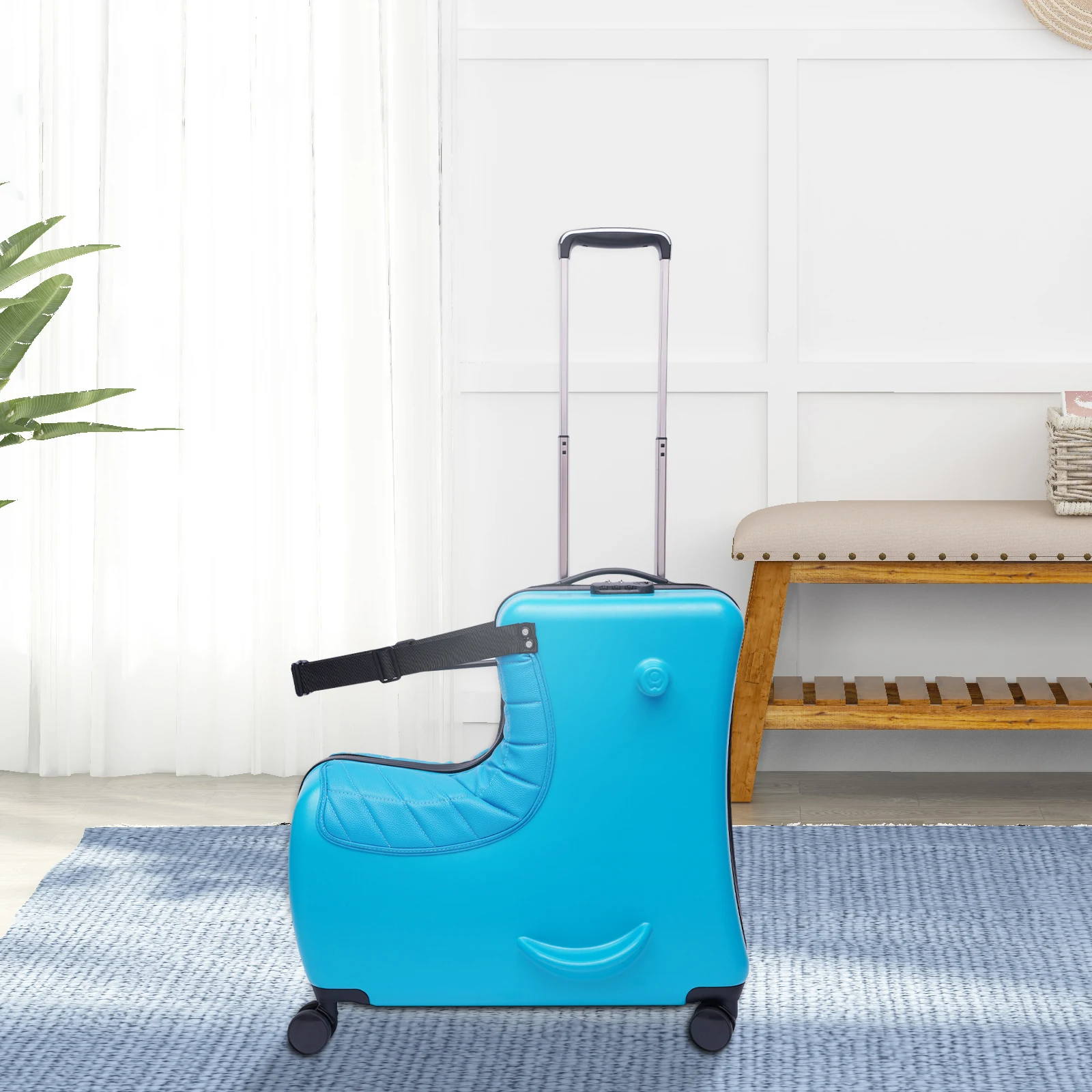 24" Blue Suitcase - Ride-On Luggage with Combination Lock and Stable Storage