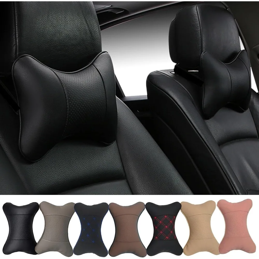 1PCS Car Neck Pillows Both Side Pu Leather Pack Headrest Fit for Most Cars Filled Fiber Universal Car Pillow