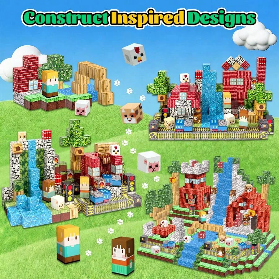 Magnetic Building Block Bricks Toy Stacking World Mine STEM Architectural Set Model DIY Educational Kids Gifts for Boy Girls view 4