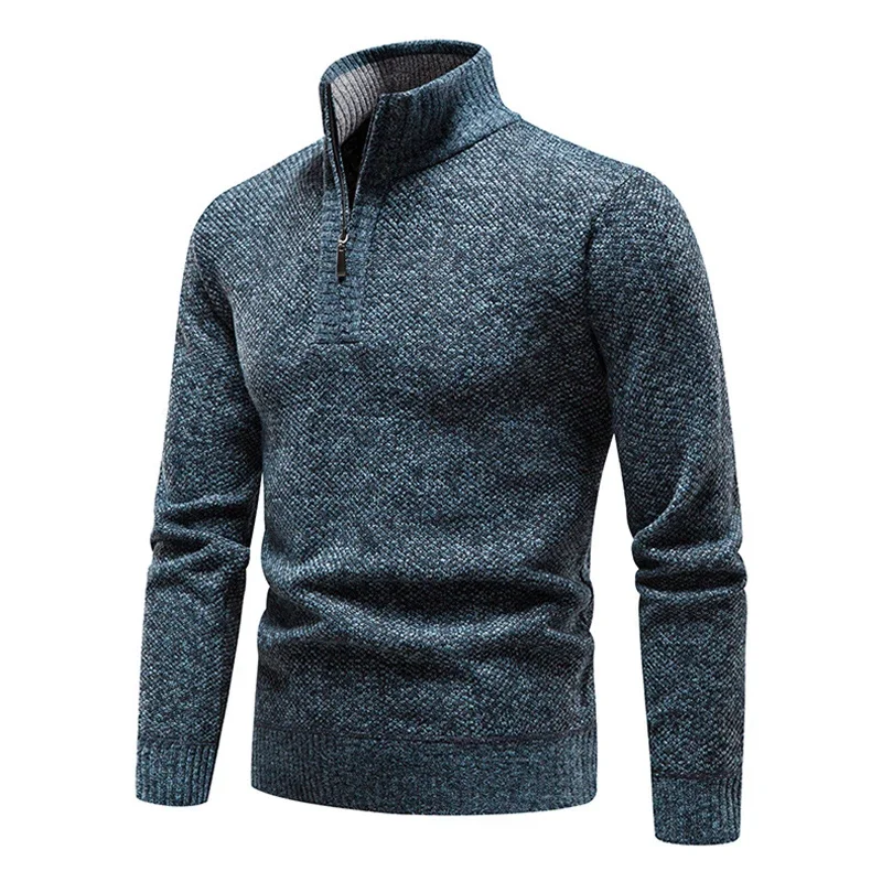 Autumn and Winter Warm Sweater Half Zipper Sweater Men's Plush Thick Coat Solid Color Knitted Sweater Large Size Sweater