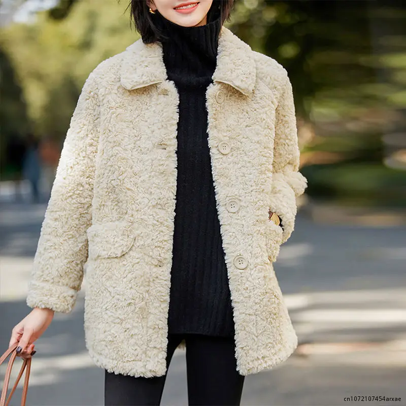 Winter New Faux Fur Women\'s Imitate lambswool Jacket Female Coat Mid Long Velvet Thicken High Quality Warm Women Outwear Tops