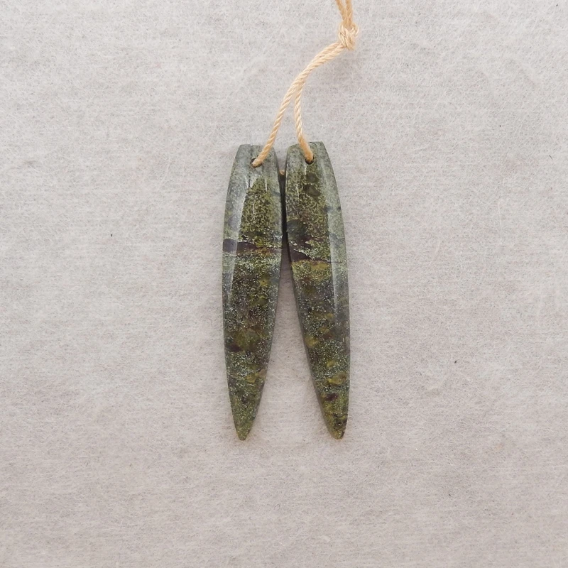 

Длинные серьги из зеленого дракона и яшмы, полудрагоценные камни, бусины, ювелирные аксессуары ручной работы для женщин, 42x8x мм, 5,9 г