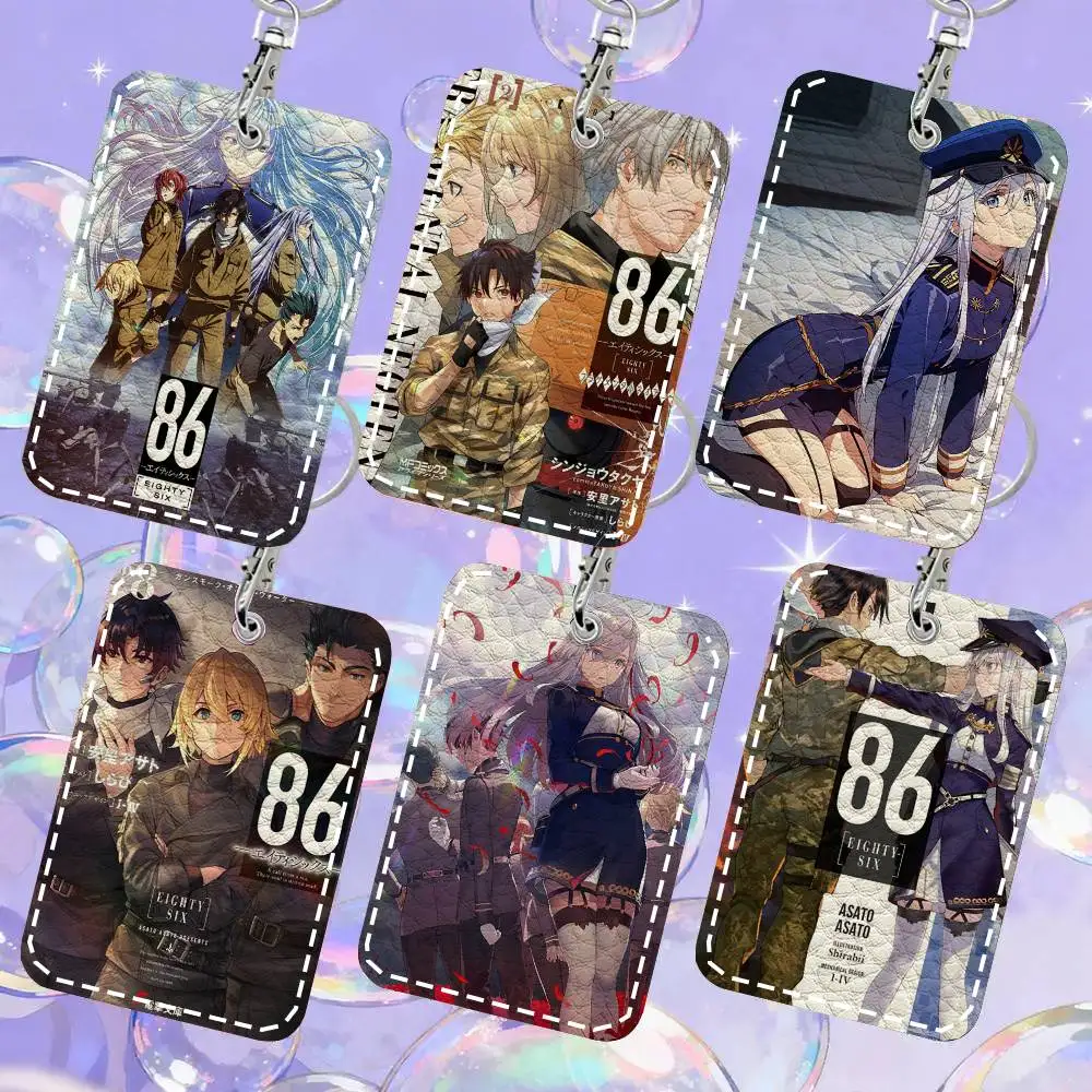 

Light Novel 86- Eighty Six Card Case Keychain Access Card Bag Key Tag Ring Leather Card Holder Key Ring Access