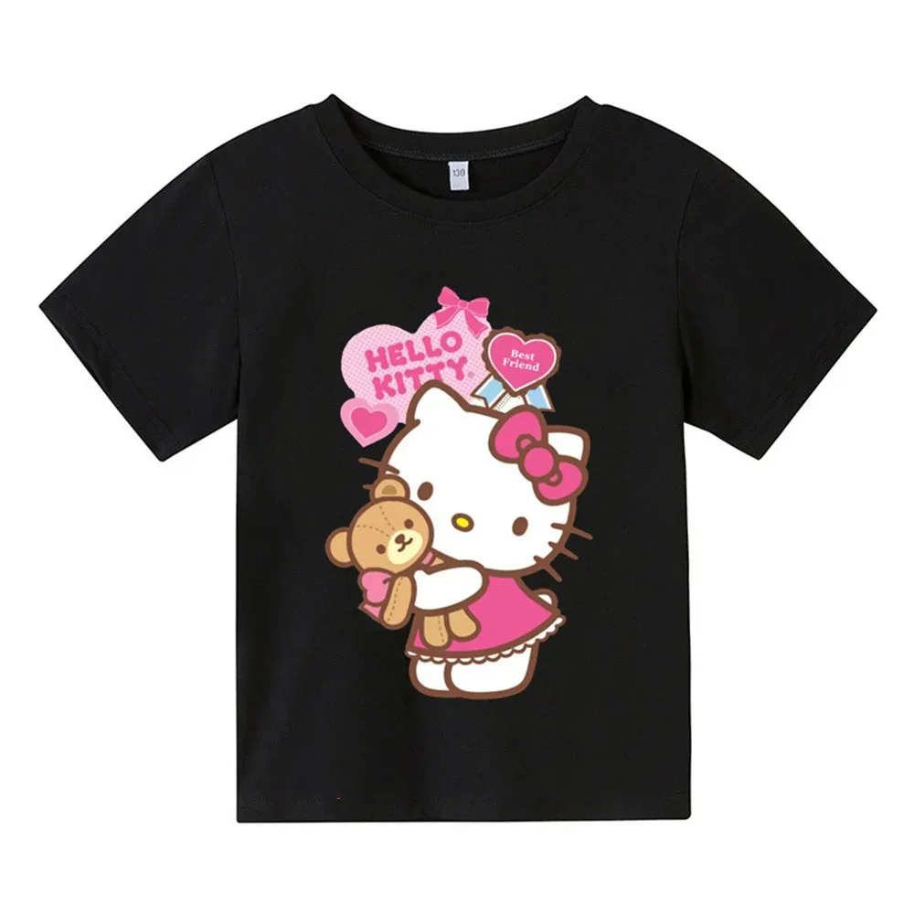 Hello Kitty T-shirt Boys Girls Kids Clothing Girls Clothing Tops Short Sleeves Sports Fashion Short Sleeves for Ages 3-14