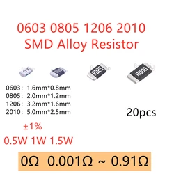 20 stks 0603 0805 1206 2010 SMD Legering Weerstand 1mR 0.002R 0.003R 0.005R 0.01R 0.02R 0.03R 0.04R 0.05R 0.06R 0.1R 0.2R 0.47R 0.5R