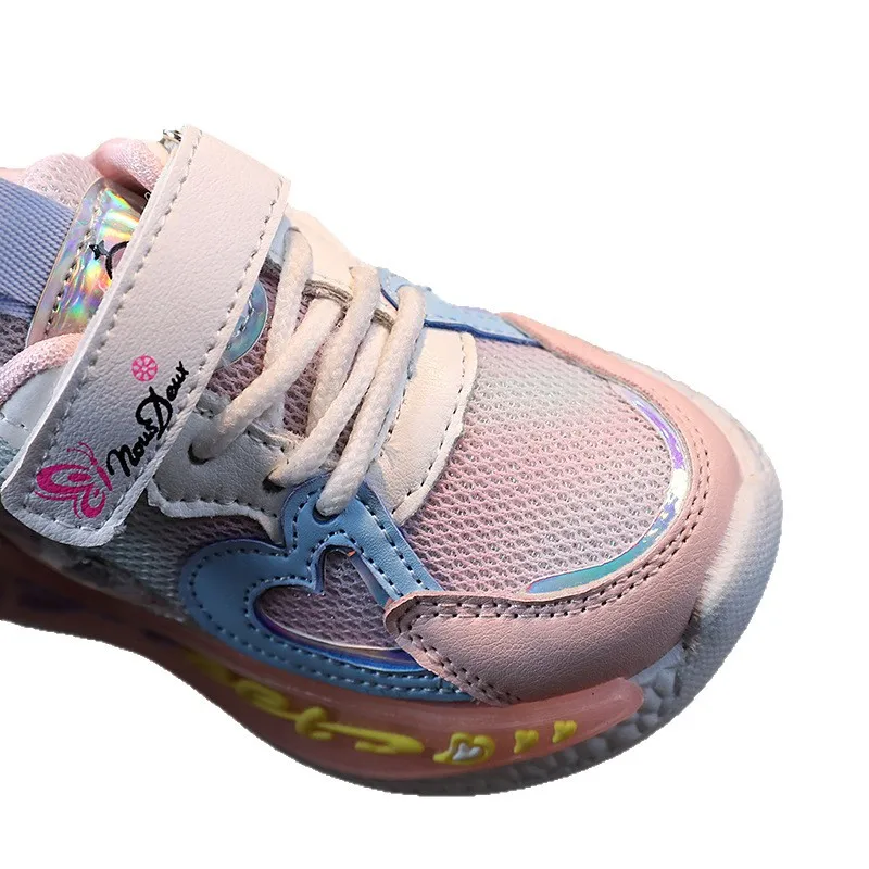 Children Led Shoes Kids Girls Sneakers Frozen Elsa Princess Lighting Shoes Pink Purple Casual Sports Shoes Size22-30