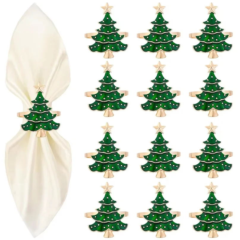 Christmas Napkin Rings Xmas Tree Ornaments 2025 Christmas Home Kitchen Dinner Table Decoration New Year Party Supplies