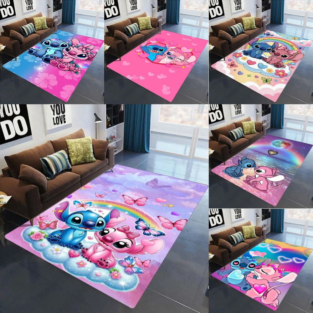 

MINISO Cute Stitch&Angel Cartoon Carpet for Living Room Decor Sofa Rug Kid's Crawl Play Rug Desk Table Floor Mat Bedside Rug