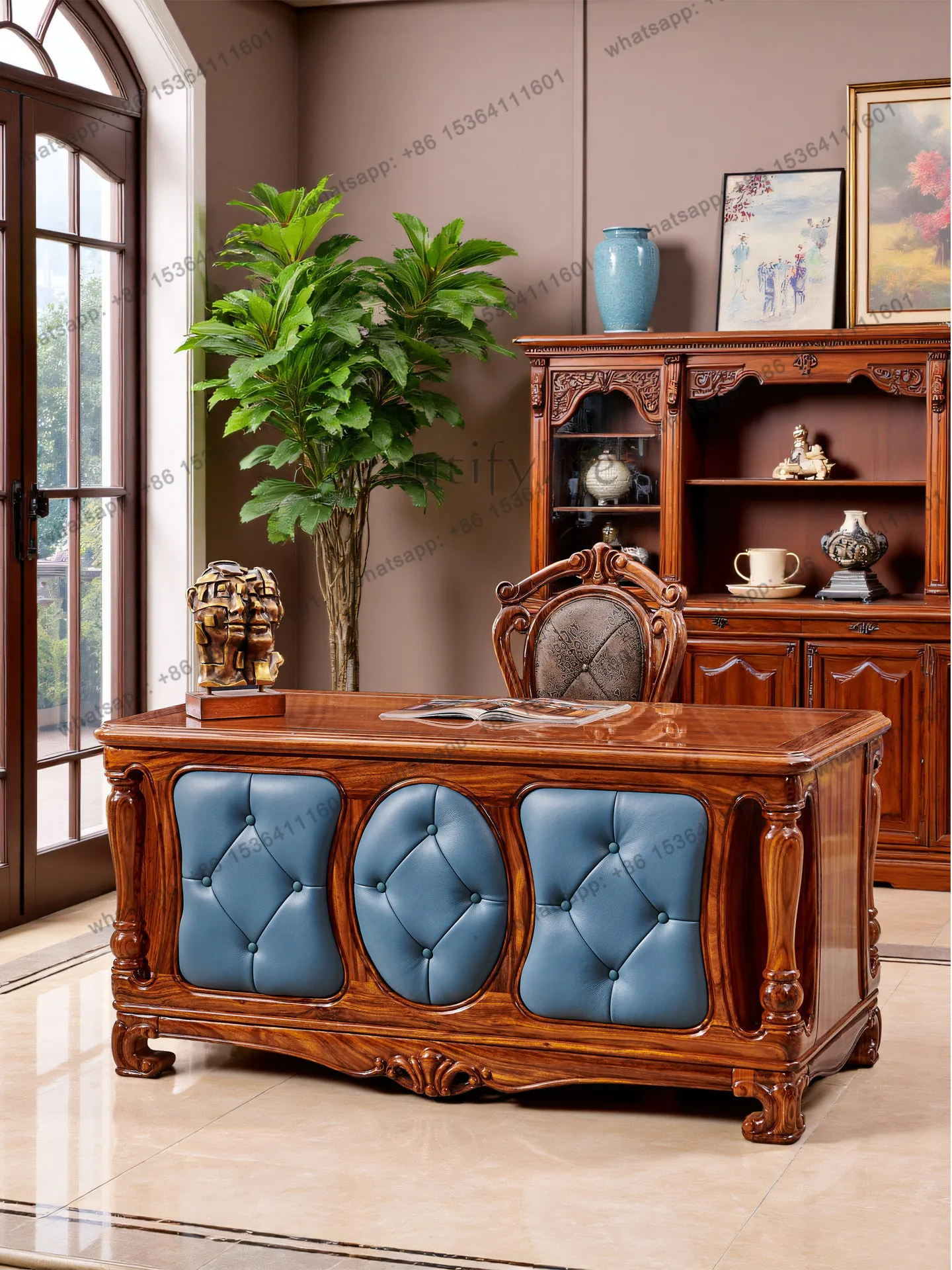 New Chinese ebony solid wood computer desk European style with drawers storage writing desk