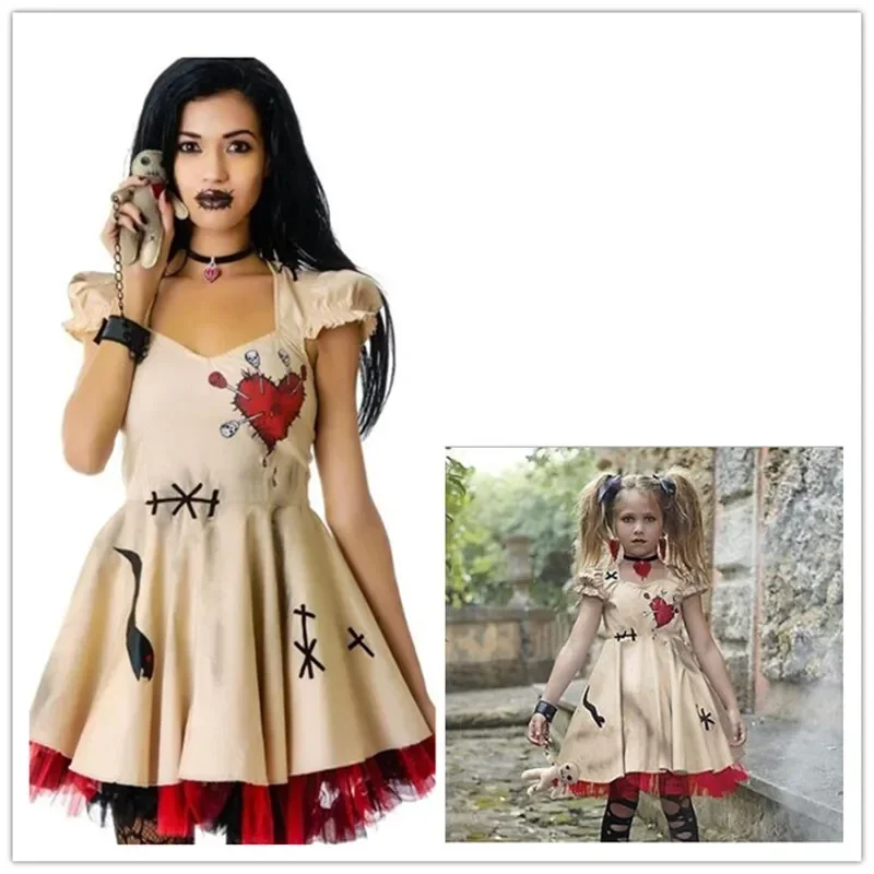 Halloween Costume Girl's Women Cosplay Dress Voodoo Doll Costumes For Adults & Child Christmas Medieval Fancy Dress Ball S-3XL