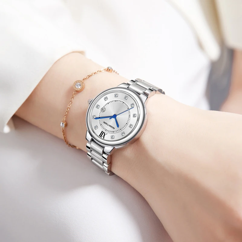 ROMITIME Luxury Women Quartz Watch Alloy Case Stainless Steel Strap Calendar 30M Waterproof Clock Watches for Lady