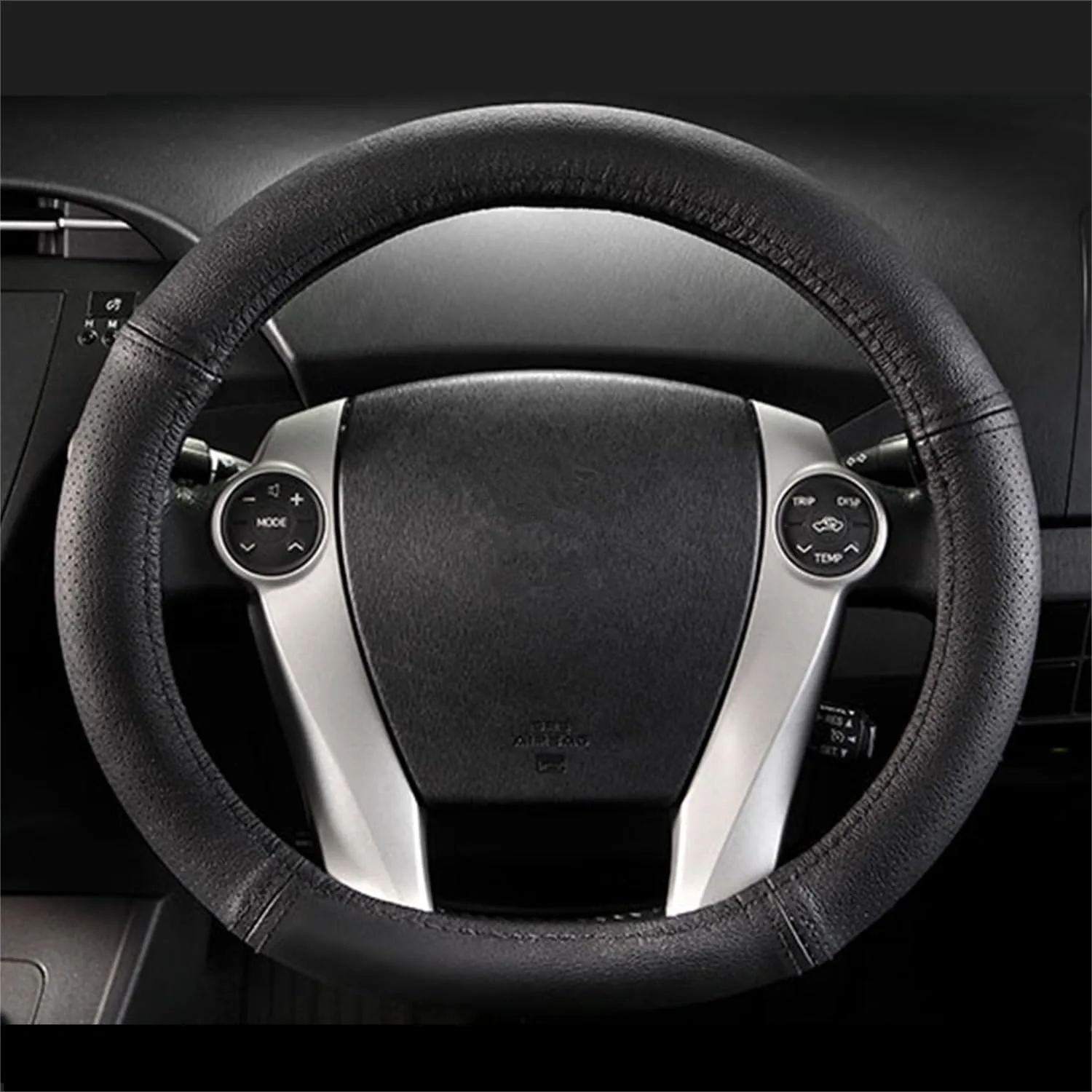 

Microfiber Leather Steering Wheel Cover for Toyota Prius C Aqua 2010-2019, D-Shape Custom Fit, Perforated Grip, Anti-Slip