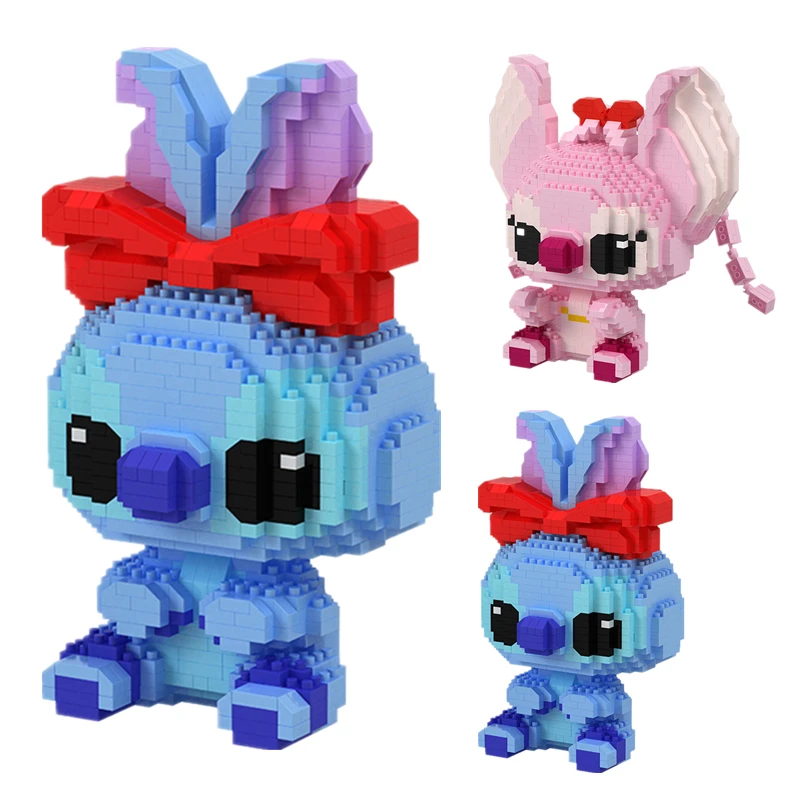 Explosive Disney Lilo and Stitch Assembling Building Blocks Couple Stitch Doll Stress Relief Toys Parent-child Games