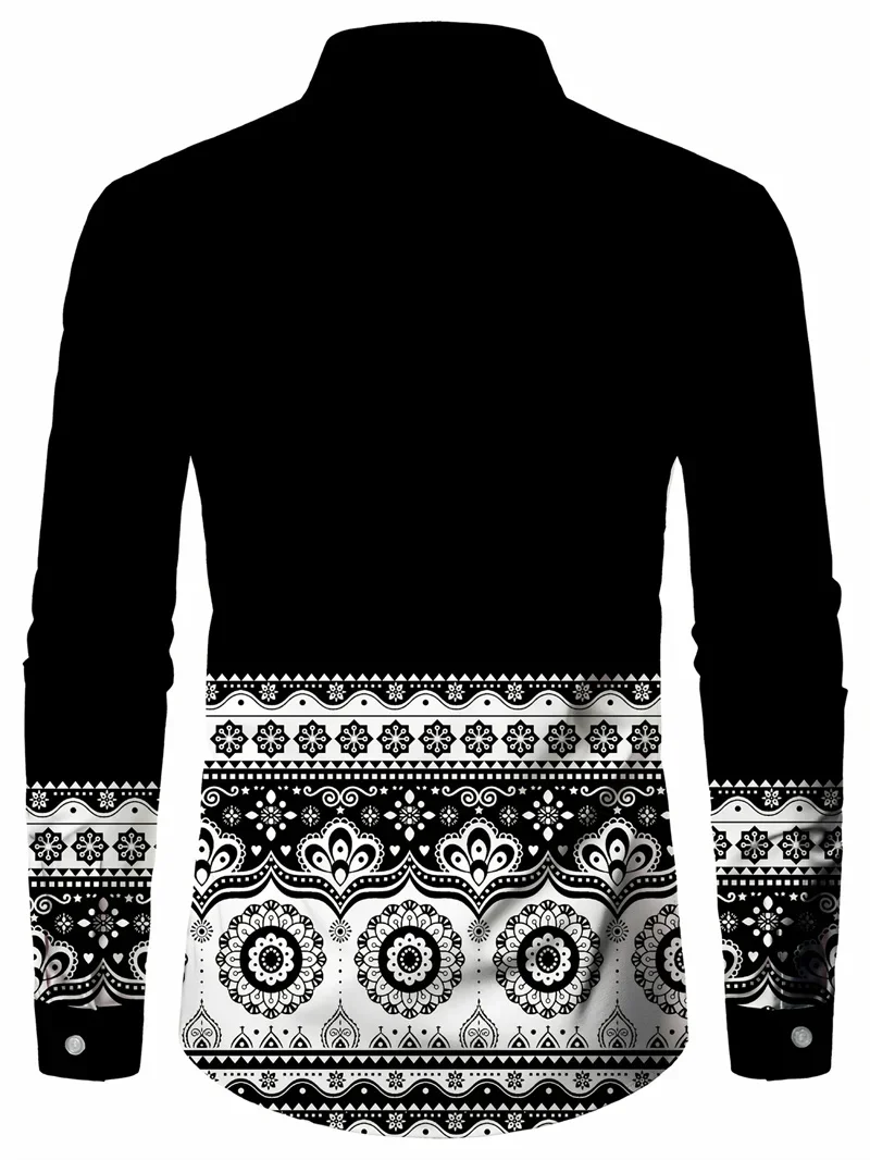 Men's Retro Business Men's Shirt 3D Printed Retro Simple Printed Long Sleeve Casual Shirt Thin Comfortable Fashion Casual Collar