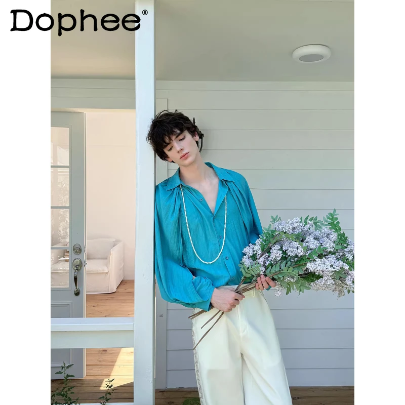 

Men's 2026 Spring Summer New High-End Long-Sleeve Shirts Male Fashion Solid Color Two-Way Wear Tops Simple Comfort Lapel Shirts