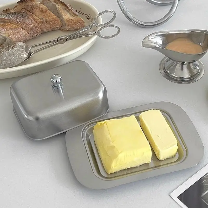 Buttertablett aus Edelstahl, Retro-Aufbewahrungsbox für französische Butterbox mit Deckel, Buttertablett, Geschirr, Desserttablett, Küchengeschirr