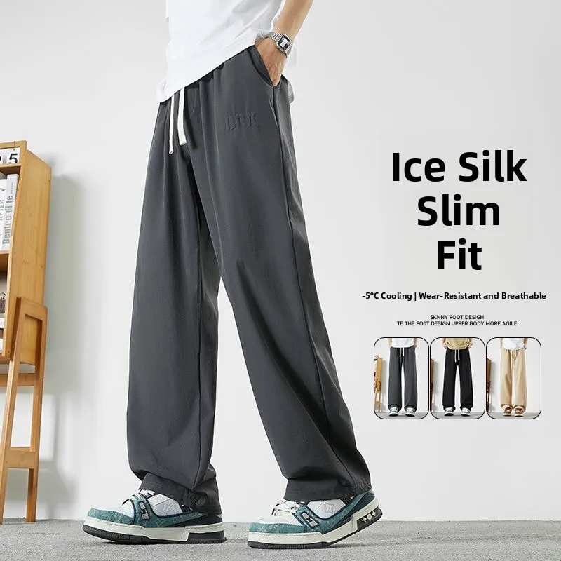 

Брюки M8XL из ледяного шелка большого размера, повседневные, эластичные, быстросохнущие, спортивные, трендовые, с высокой талией, прямого кроя, для молодежи, энергичные, в китайском стиле