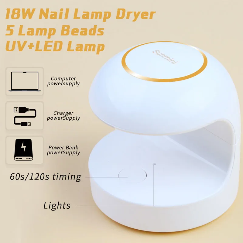 

18W Mini LED Nail Lamp UV Light for Nails With UV Lamp for Gel Nails Quicky-Dry Nail Light Portable USB Nail Dryer