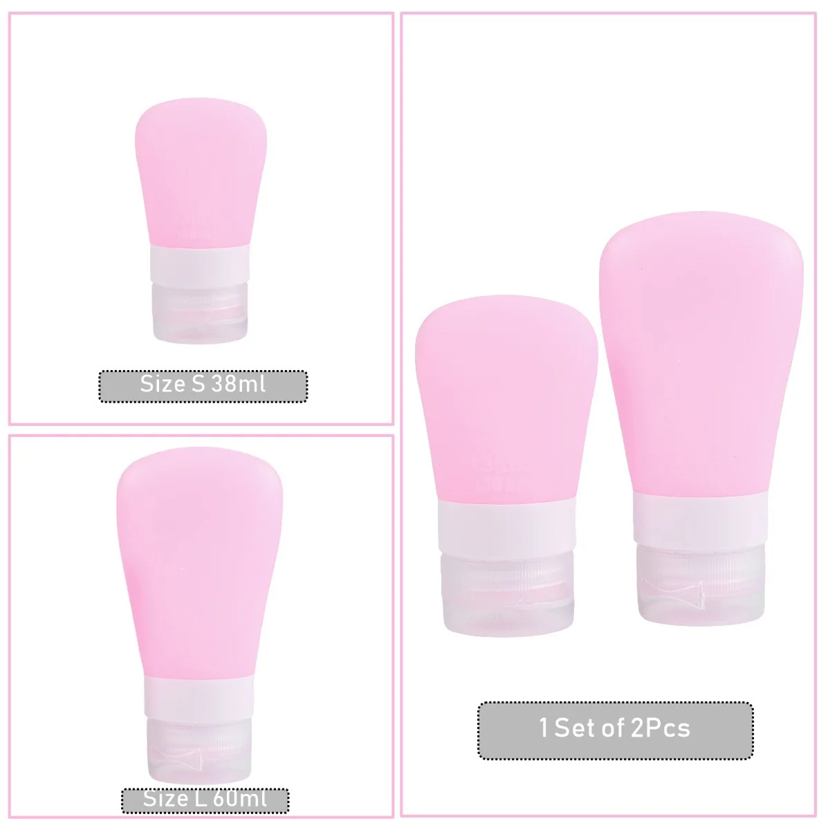 Bouteilles d'emballage sous-emballage 38Ml 60Ml, conteneurs rechargeables portables pour voyage, shampoing, Lotion, démaquillant, rose vide, 2 pièces