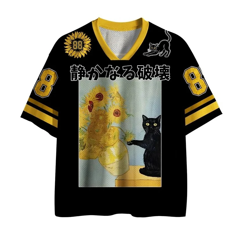T-shirt imprimé motif tournesol pour hommes, col en v, mode 3D, loisirs, sports de plein air, pour adultes et enfants, t-shirt Parent-enfant