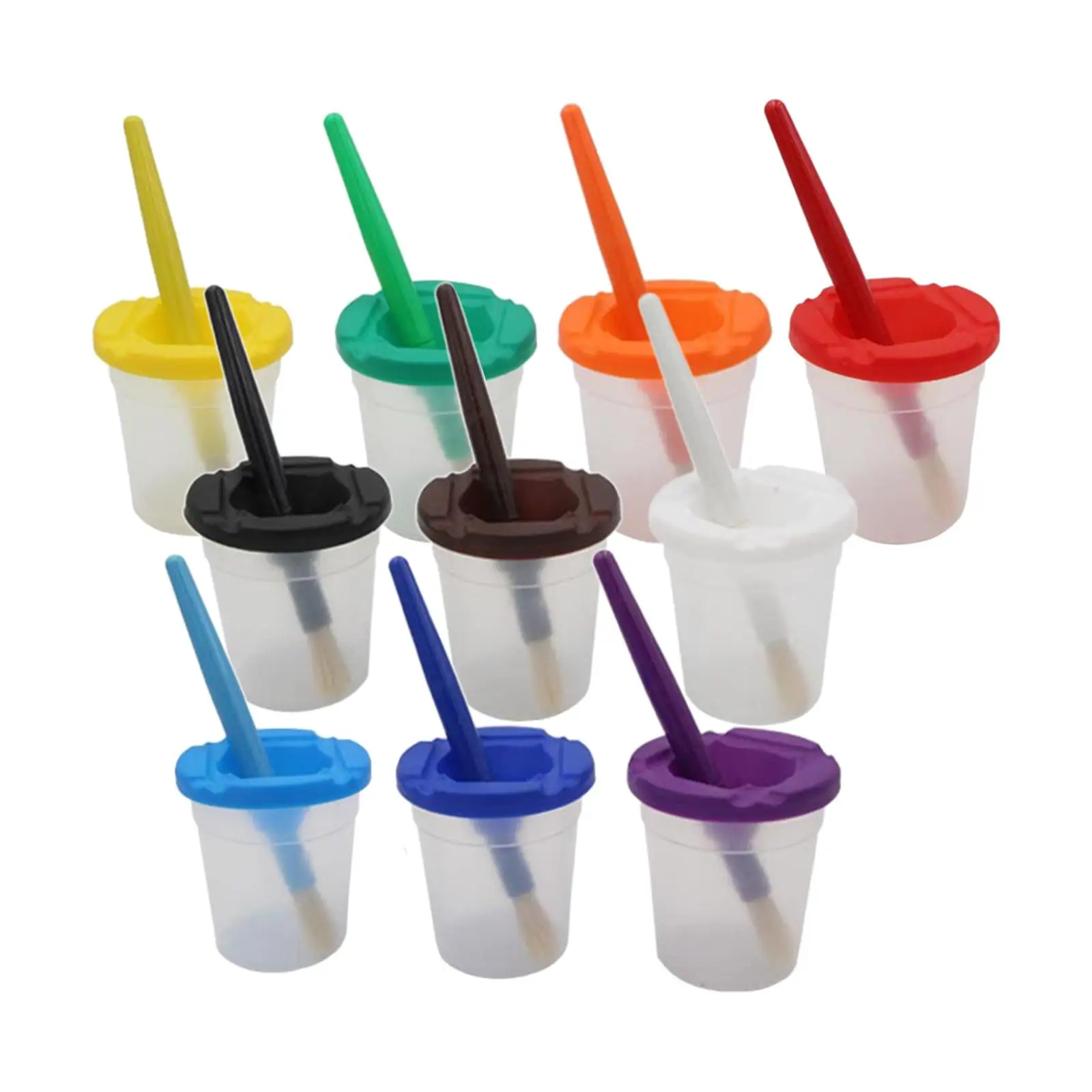 10 Pieces Childrens Paint Cups with Lids, Paint Cups Set, Paint Cups and Brushes, anti Paint Cups for Toddlers images - 6